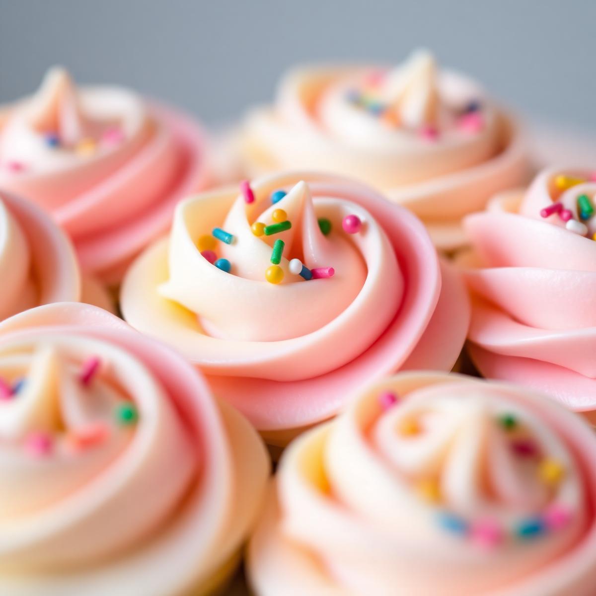 Close-up of piped buttercream and sprinkles
