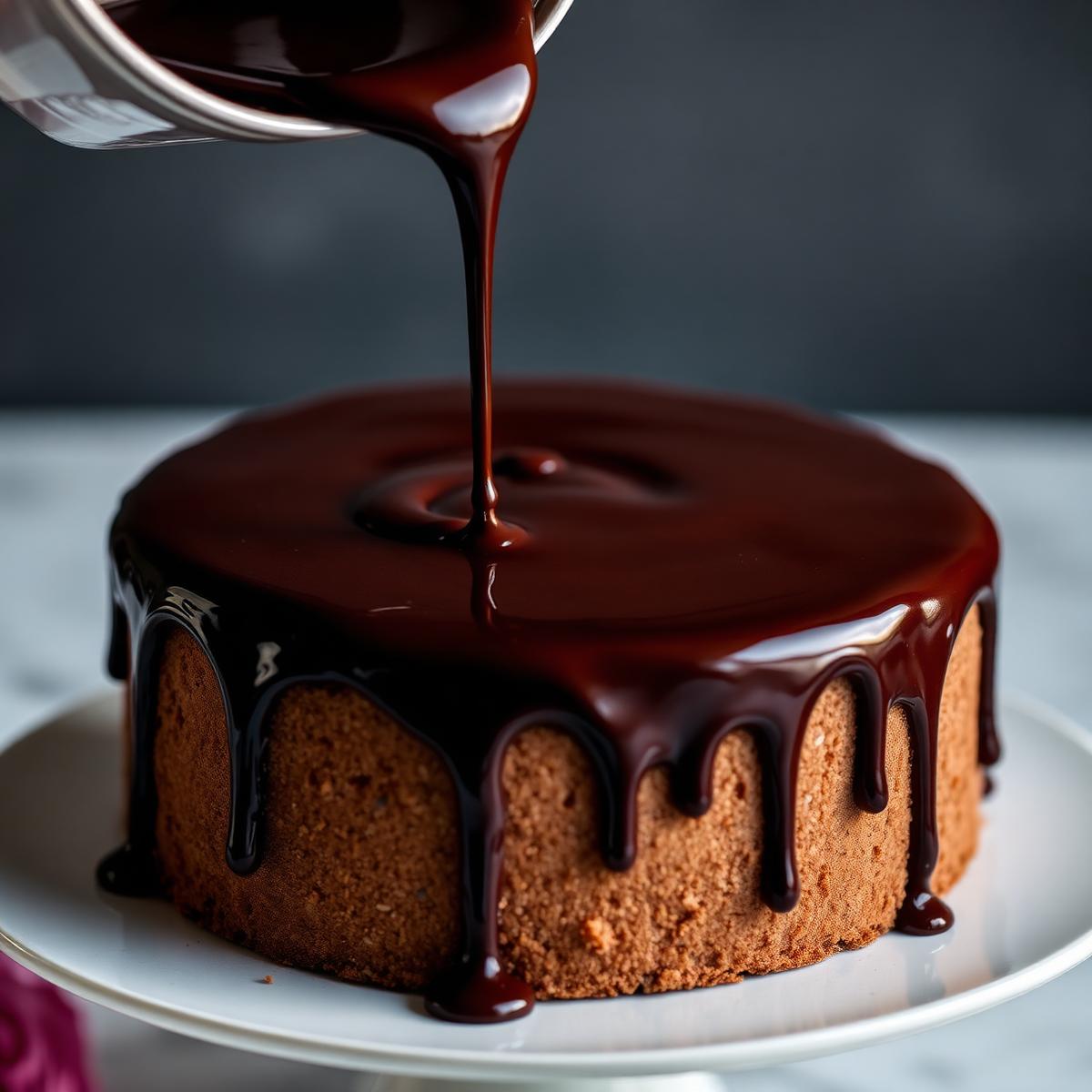 Chocolate ganache poured over a cake